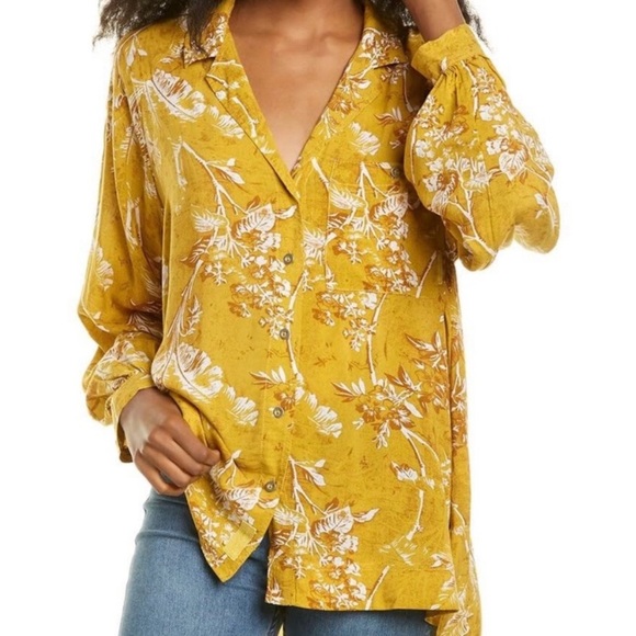 We The Free Mustard Floral Blouse - SZ Medium - Picture 12 of 12